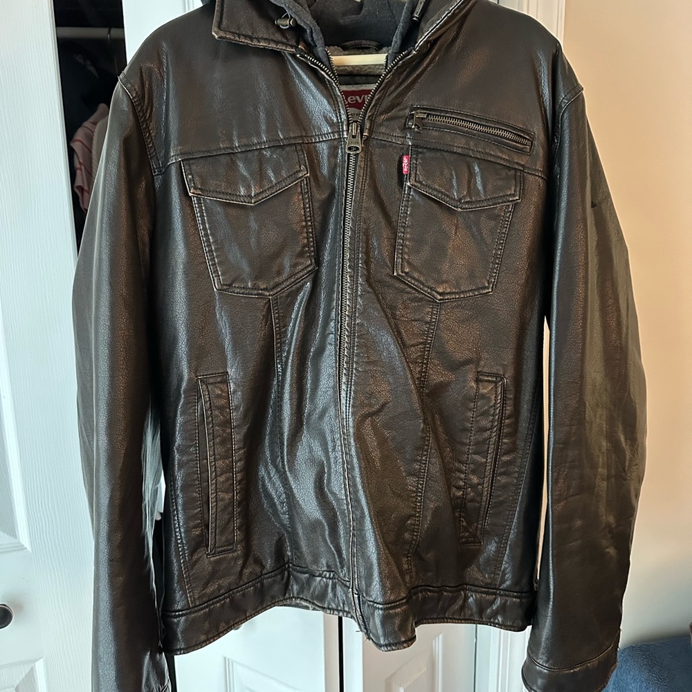 Levi's Black Faux Leather Bomber Jacket with Zip Front